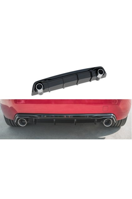 Maxton Design vložka zadního nárazníku s chromovými imitacemi koncovek výfuku pro Peugeot 308 GT Mk2 Facelit, černý lesklý plast ABS