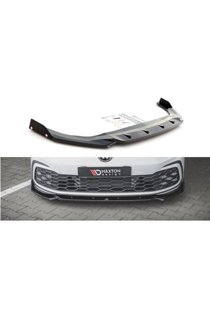 Maxton Design spoiler pod přední nárazník s křidélky ver.2 pro Volkswagen Golf GTI Mk8, černý lesklý plast ABS