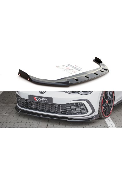 Maxton Design spoiler pod přední nárazník s křidélky ver.3 pro Volkswagen Golf GTI Mk8, černý lesklý plast ABS