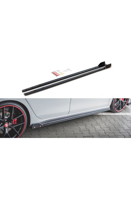 Maxton Design difuzory pod boční prahy s křidélky ver.2 pro Volkswagen Golf GTI Mk8, carbon-Look