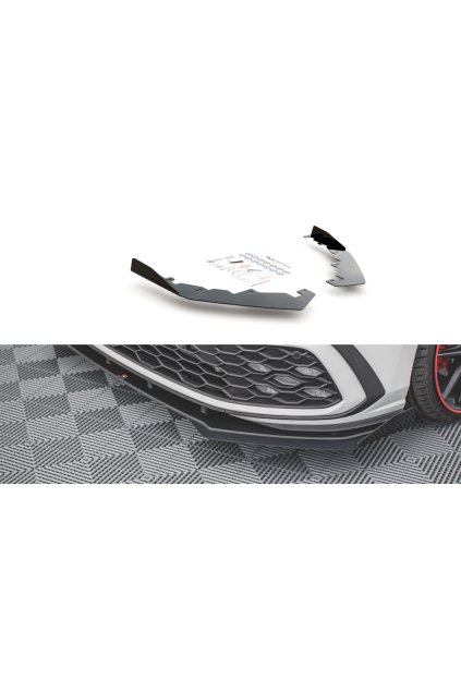 Maxton Design rohové spoilery pod přední nárazník pro Volkswagen Golf GTI Mk8, černý lesklý plast ABS