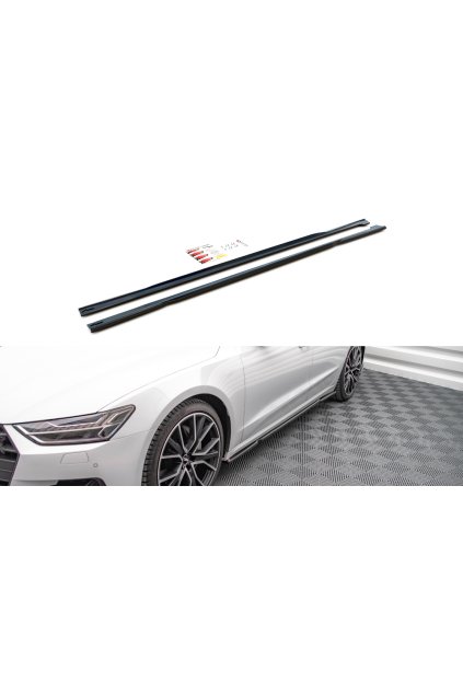 Maxton Design difuzory pod boční prahy pro Audi A7 C8, černý lesklý plast ABS