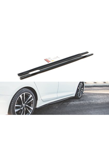 Maxton Design difuzory pod boční prahy pro Audi A5 F5 FL, černý lesklý plast ABS, S-Line Sportback
