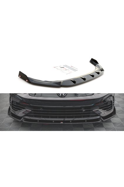 Maxton Design spoiler pod přední nárazník s křidélky ver.2 pro Volkswagen Golf R Mk8, černý lesklý plast ABS