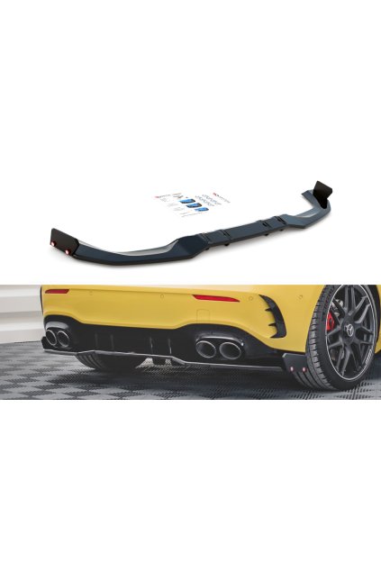 Maxton Design středový spoiler pod zadní nárazník s křidélky pro Mercedes třída A W177 45 AMG, černý lesklý plast ABS