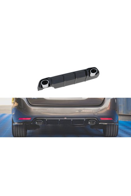 Maxton Design vložka zadního nárazníku s černými imitacemi koncovek výfuku pro Peugeot 308 Mk2, černý lesklý plast ABS