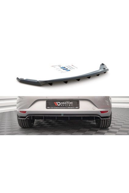 Maxton Design středový spoiler pod zadní nárazník s žebrováním pro Seat Leon Mk3, černý lesklý plast ABS