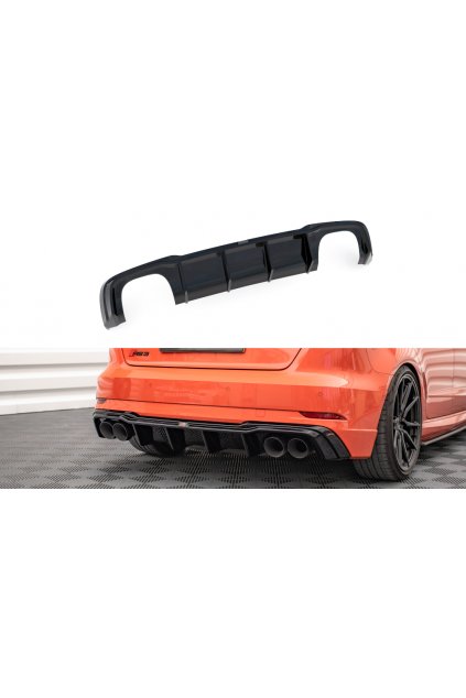 Maxton Design vložka zadního nárazníku ver.2 pro Audi RS3 8V Facelift, černý lesklý plast ABS, pro dvojité koncovky na každé straně