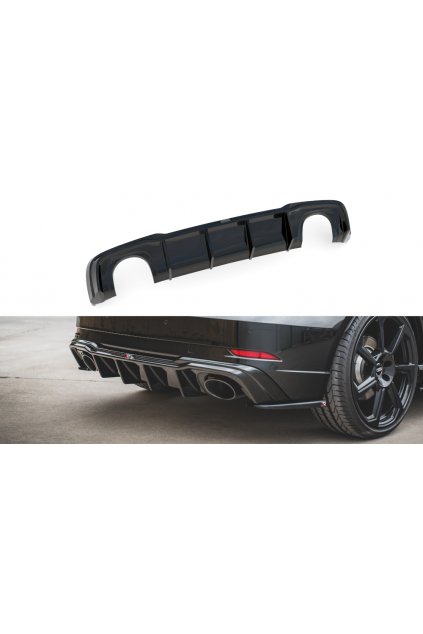 Maxton Design vložka zadního nárazníku ver.2 pro Audi RS3 8V Facelift, černý lesklý plast ABS, pro jednoduché koncovky na každé straně