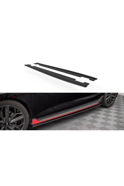 Maxton Design "Street Pro" difuzory pod boční prahy pro Hyundai i20 N Mk3, plast ABS bez povrchové úpravy, s červenou linkou