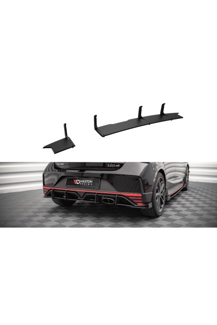 Maxton Design "Street Pro" difuzor zadního nárazníku pro Hyundai i20 N Mk3, plast ABS bez povrchové úpravy, s červenou linkou
