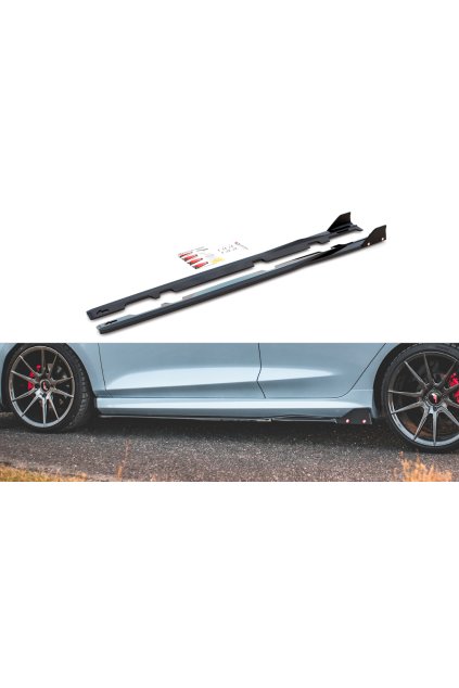 Maxton Design difuzory pod boční prahy s křidélky ver.2 pro Ford Fiesta Mk8 ST-Line, černý lesklý plast ABS