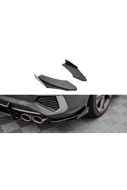 Maxton Design "Street Pro" boční difuzory pod zadní nárazník s křidélky pro Audi S3 8Y Sedan, plast ABS bez povrchové úpravy, s červenou linkou