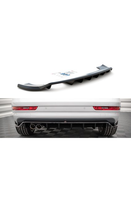 Maxton Design středový spoiler pod zadní nárazník s žebrováním pro Audi Q3 8U Facelift S-Line, černý lesklý plast ABS