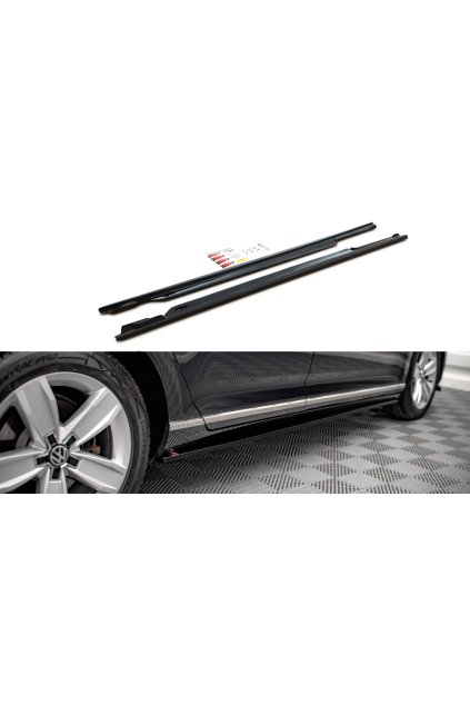 Maxton Design difuzory pod boční prahy pro Volkswagen Passat Mk8 (B8) Facelift, černý lesklý plast ABS