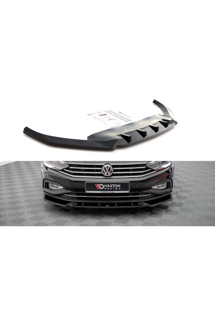 Maxton Design spoiler pod přední nárazník ver.2 pro Volkswagen Passat Mk8 (B8) Facelift, černý lesklý plast ABS