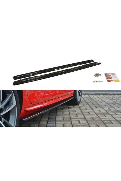 Maxton Design difuzory pod boční prahy pro Audi S4 B9, černý lesklý plast ABS