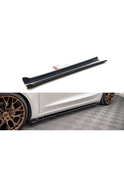 Maxton Design difuzory pod boční prahy ver.2 pro Tesla Model 3, černý lesklý plast ABS