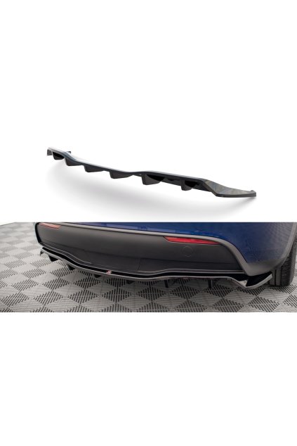 Maxton Design středový spoiler pod zadní nárazník s žebrováním pro Tesla Model Y, černý lesklý plast ABS