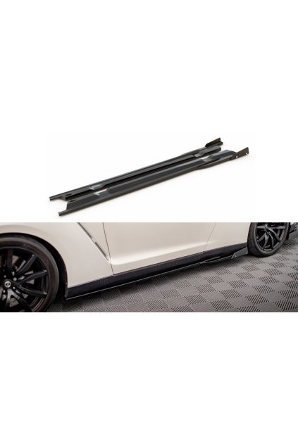 Maxton Design difuzory pod boční prahy s křidélky pro Nissan GT-R R35 Facelift, plast ABS bez povrchové úpravy