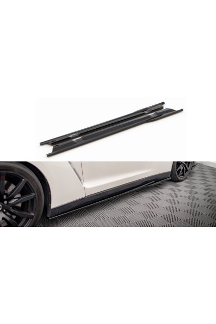 Maxton Design difuzory pod boční prahy pro Nissan GT-R R35 Facelift, černý lesklý plast ABS, r.v. 2011-2016