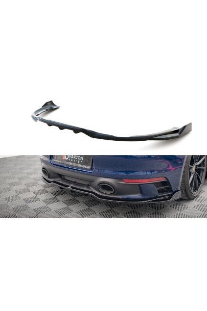 Maxton Design středový spoiler pod zadní nárazník s žebrováním v.2 pro Porsche 911 992 Carrera/Carrera S Aero, černý lesklý plast ABS