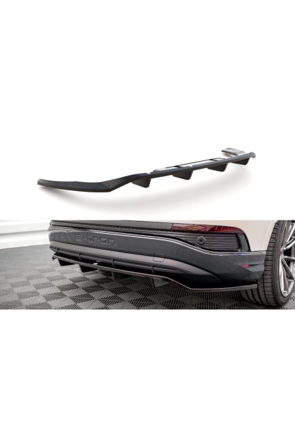 Maxton Design středový spoiler pod zadní nárazník s žebrováním pro Audi Q4 e-tron Mk1 Sportback, černý lesklý plast ABS