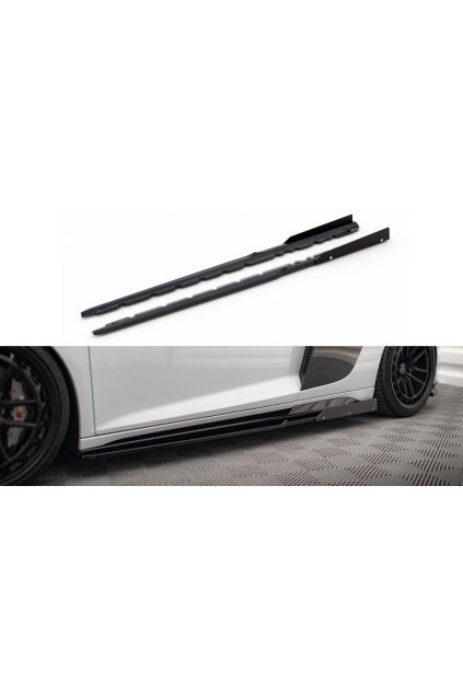 Maxton Design difuzory pod boční prahy s křidélky ver.2 pro Audi R8 Mk2 Facelift, černý lesklý plast ABS