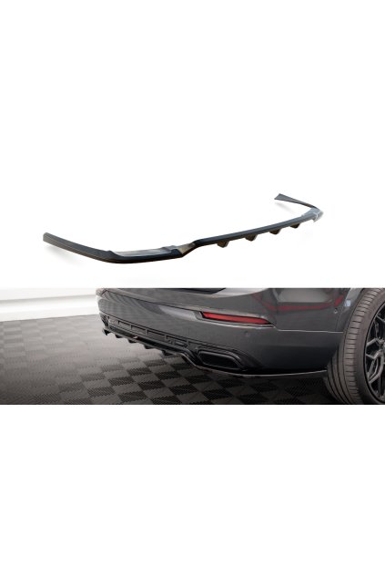 Maxton Design středový spoiler pod zadní nárazník s žebrováním pro Volvo XC90 Mk2 Facelift R-Design, černý lesklý plast ABS