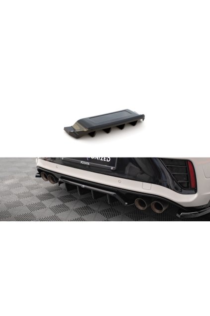 Maxton Design středový spoiler pod zadní nárazník s žebrováním pro Volkswagen T-roc R Mk1, černý lesklý plast ABS