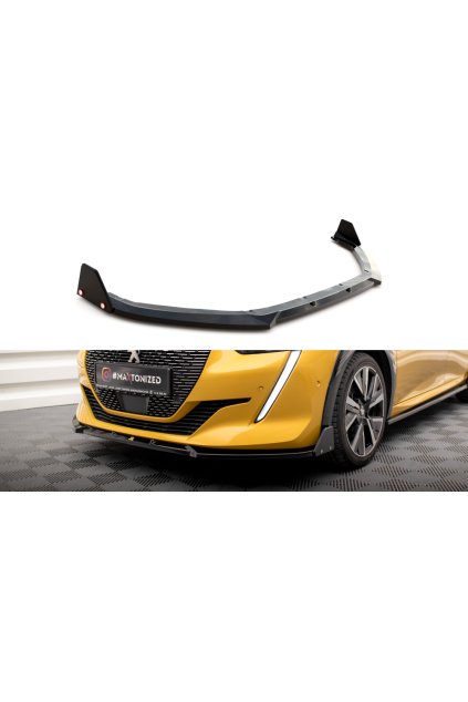 Maxton Design spoiler pod přední nárazník ver.1 s křidélky pro Peugeot 208 GT Mk2, černý lesklý plast ABS