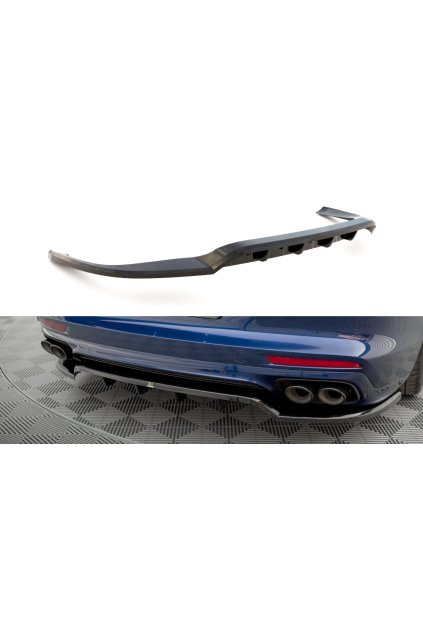 Maxton Design středový spoiler pod zadní nárazník s žebrováním pro Porsche Panamera 971 Facelift E-Hybrid, černý lesklý plast ABS