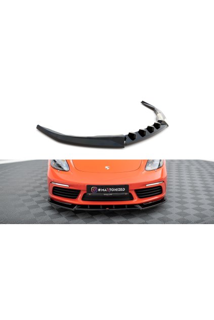 Maxton Design spoiler pod přední nárazník pro Porsche Cayman 982c, černý lesklý plast ABS