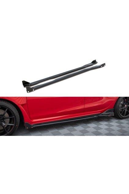 Maxton Design difuzory pod boční prahy s křidélky ver.1 pro Honda Civic Mk11 Type-R, černý lesklý plast ABS