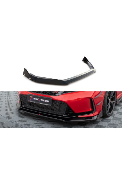 Maxton Design spoiler pod přední nárazník ver.1 s křidélky pro Honda Civic Mk11 Type-R, černý lesklý plast ABS
