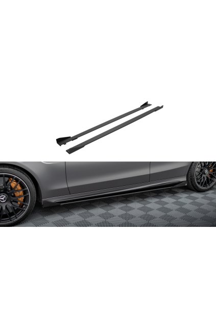 Maxton Design "Street Pro" difuzory pod boční prahy s křidélky pro Mercedes třída C W205 Facelift/63 AMG/Sedan/Estate, plast ABS bez povrchové úpravy, s červenou linkou