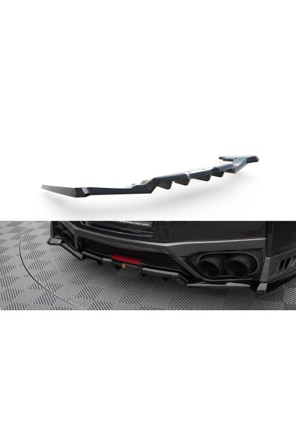 Maxton Design středový spoiler pod zadní nárazník s žebrováním pro Nissan GT-R R35 Facelift, černý lesklý plast ABS, r.v. 2016-2022