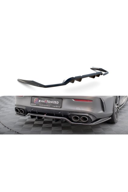 Maxton Design středový spoiler pod zadní nárazník s žebrováním pro Mercedes třída C W205 Facelift/43 AMG/Coupe, černý lesklý plast ABS
