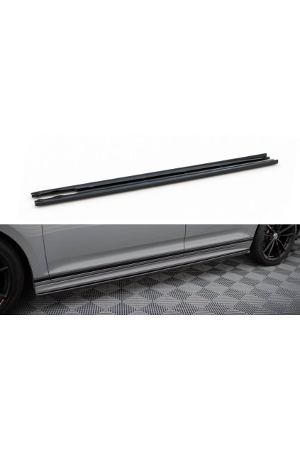 Maxton Design difuzory pod boční prahy pro Volkswagen Passat Mk8 (B8) Facelift, černý lesklý plast ABS, R-Line