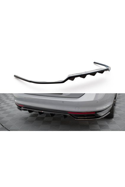 Maxton Design středový spoiler pod zadní nárazník s žebrováním pro Volkswagen Passat Mk8 (B8) Facelift, černý lesklý plast ABS, R-Line