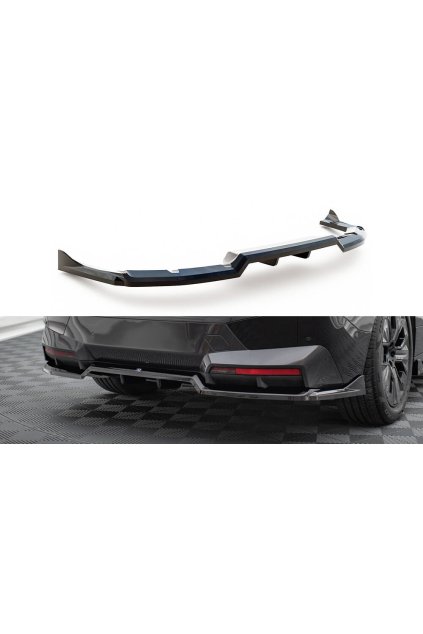 Maxton Design středový spoiler pod zadní nárazník s žebrováním pro BMW iX I20, černý lesklý plast ABS, M-pack