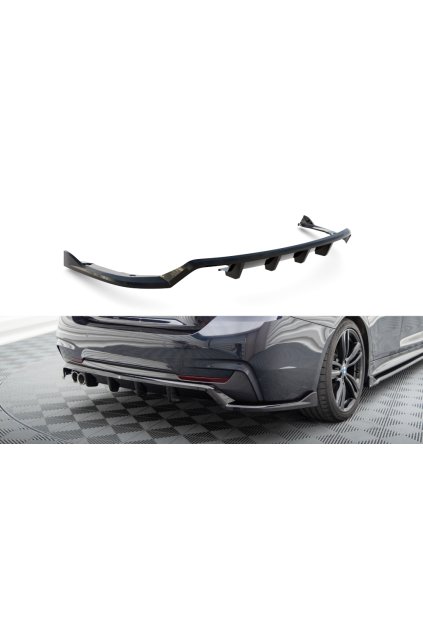 Maxton Design středový spoiler pod zadní nárazník s žebrováním pro BMW řada 4 F36, černý lesklý plast ABS, M-pack