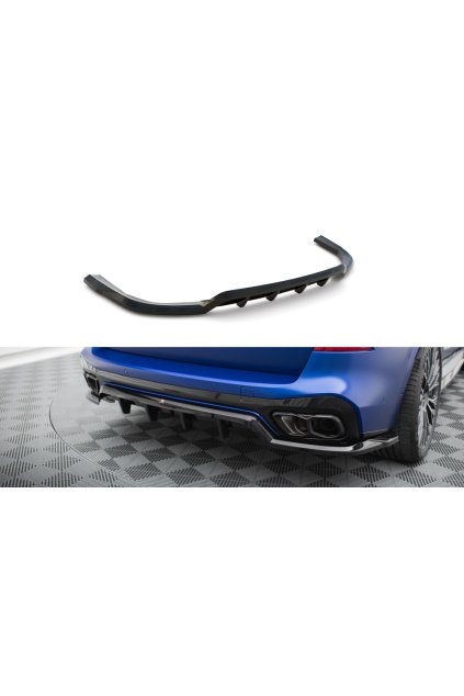 Maxton Design středový spoiler pod zadní nárazník s žebrováním v.1 pro BMW X5 G05 Facelift, černý lesklý plast ABS