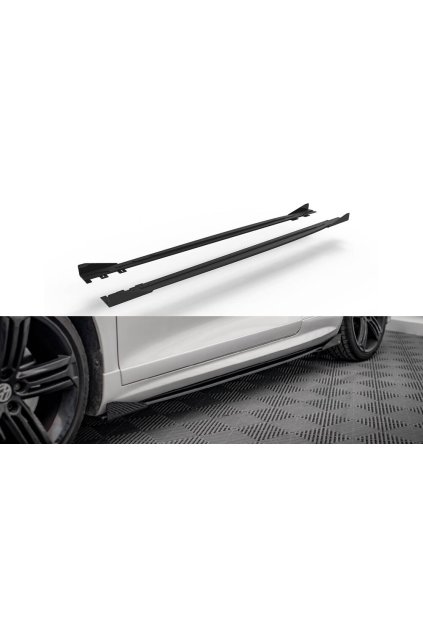 Maxton Design "Street Pro" difuzory pod boční prahy s křidélky pro Volkswagen Scirocco R Mk3, plast ABS bez povrchové úpravy, s červenou linkou