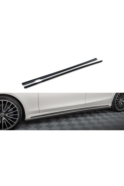 Maxton Design difuzory pod boční prahy pro Mercedes třída S W222 AMG-Line Facelift, černý lesklý plast ABS