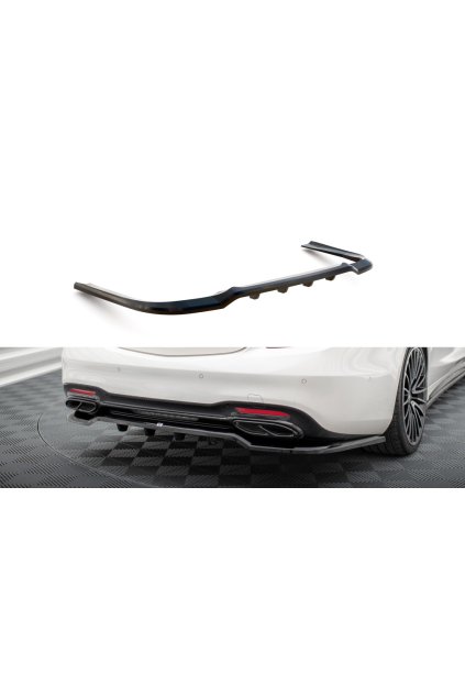 Maxton Design středový spoiler pod zadní nárazník s žebrováním pro Mercedes třída S W222 AMG-Line Facelift, černý lesklý plast ABS