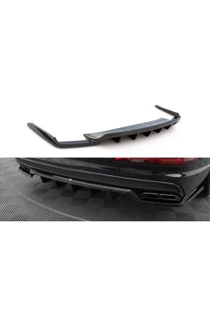 Maxton Design středový spoiler pod zadní nárazník s žebrováním pro Audi SQ7 Mk2, černý lesklý plast ABS