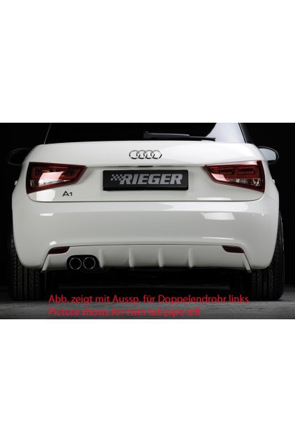 Rieger vložka zadního nárazníku pro Audi A1 8X 3-dvéř., 5-dvéř. (sportback) před faceliftem, plast ABS bez povrchové úpravy, mimo S-Line, pro orig. koncovku vlevo