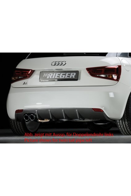 Rieger vložka zadního nárazníku pro Audi A1 8X 3-dvéř., 5-dvéř. (sportback) před faceliftem, plast ABS s povrchovou úpravou Carbon-Look, pro orig. jednoduchou koncovku vlevo