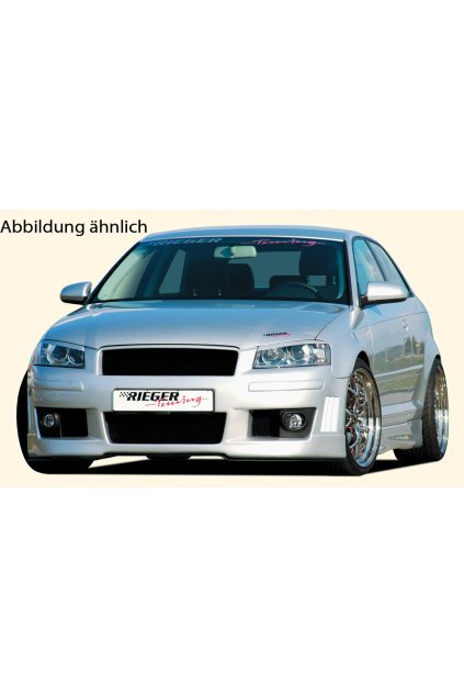 Rieger přední nárazník pro Audi A3 8P 3-dvéř. před faceliftem, plast ABS bez povrchové úpravy, s držáky a kryty originálních mlhových světel, vč. integrované masky, s žebrováním, pro vozy s ostřikovači světlometů